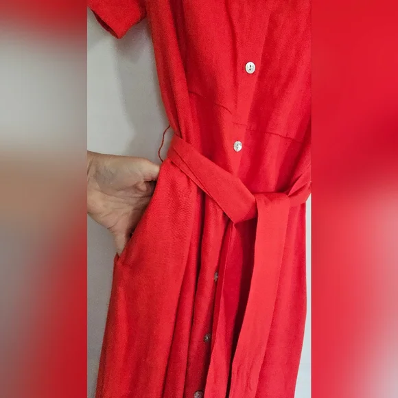 BNWT Red Linen Shirt Dress - Picture 5 of 12